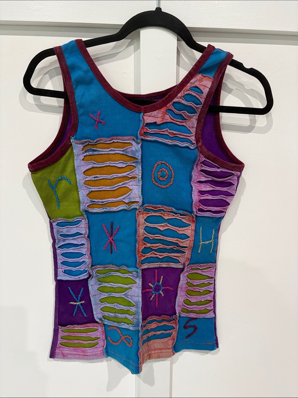 Patchwork Embroidered Tank Top - Blue Multi